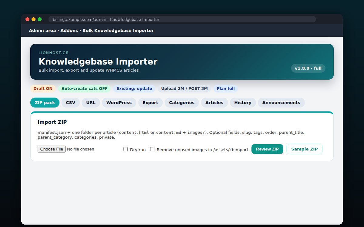 Bulk Knowledgebase Importer — Choose an import source